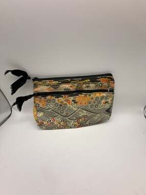 Japanese Inspired Floral Print Double Zipper Cosmetic Pouch